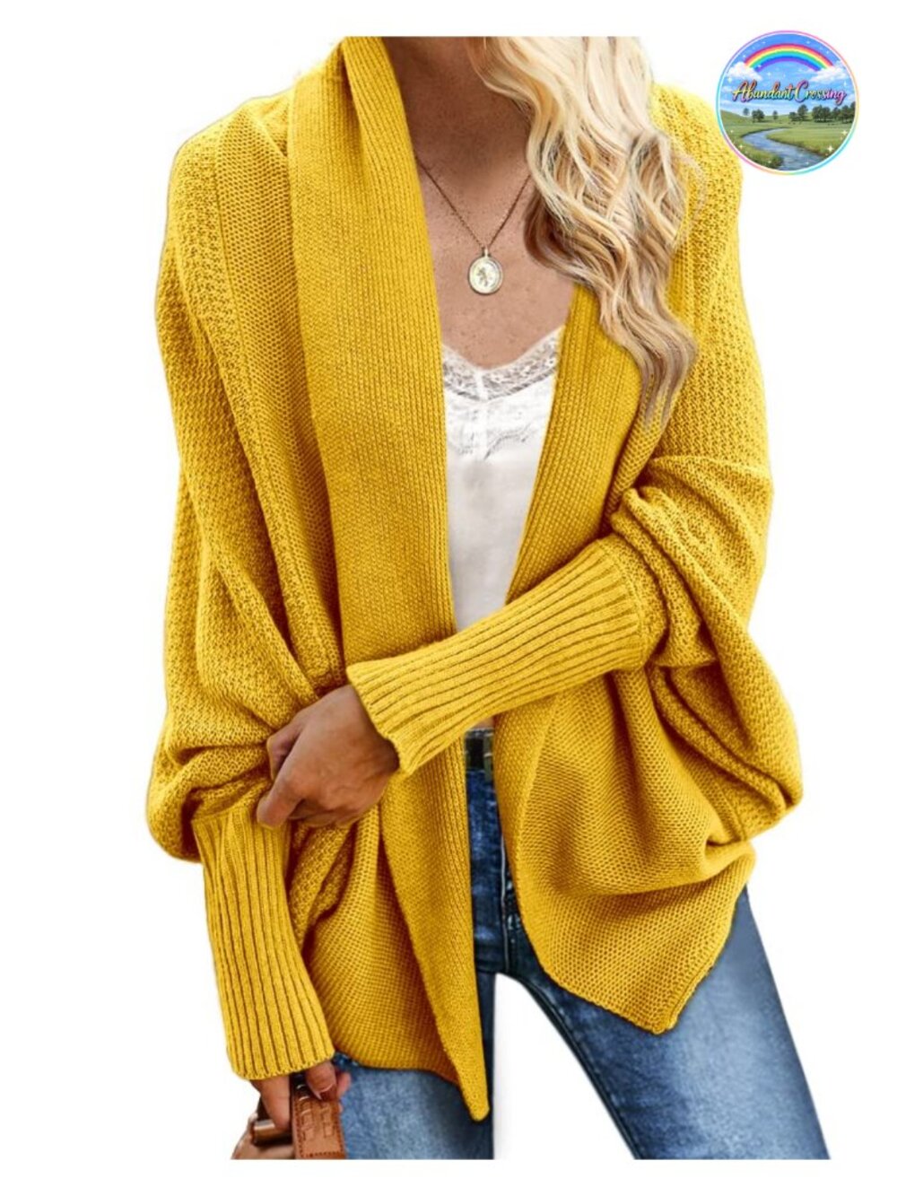 Women's Oversized Cable Knit Batwing Sleeve Wrap Cardigan Sweater